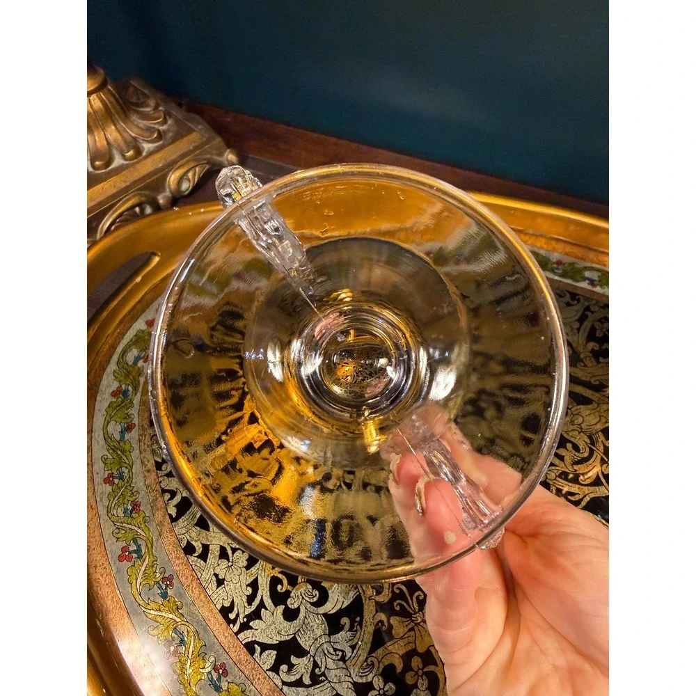 Vintage Glass Pedestal cup with Figural Fish Handles‎